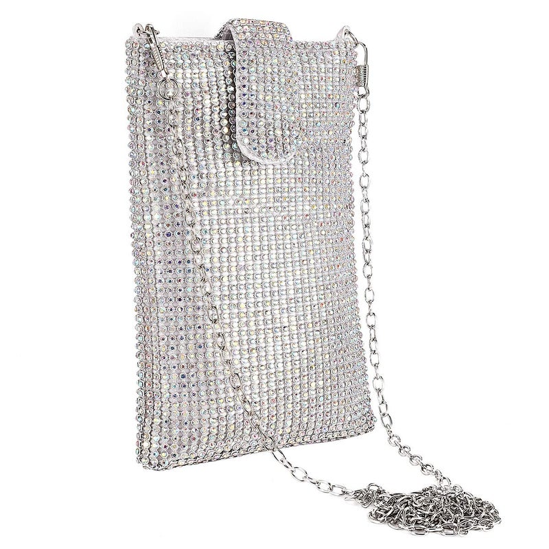 JUANALINE Evening Handbags Clutch Purses for Women Metal mesh Small Crossbody Bag Cell Phone Purse Wallet in Silver - Image 1